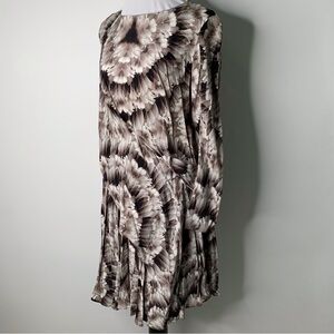 NWT Cacharel Women's Brown Cream 3/4 Sleeve Floral Silk Dress Size 8